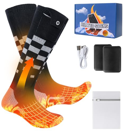 Olycism Heated Socks 5000mAh Battery Rechargeable Electric Heated Socks for Men Women 4 Temperature Adjustable Outdoor Riding Camping Hiking Motorcycle Skiing Warm Winter Socks，Size-L.