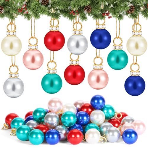 Mini Weihnachtskugeln 60 Stück, 16mm Klein Weihnachtskugeln 6 Farben Bunt mit 5m Golddraht, Hängende Ornamente Kunststoff Bruchsicher für Christbaumschmuck, DIY Deko, Party, Geschenke