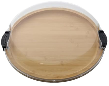 Générique Planche à Charcuterie Ronde avec Couvercle, 30cm, Plateau De Service Rond Portable en Bois, Planche Découper avec Compartiment Unique Couvercle Transparent, pour Charcuterie, Collations