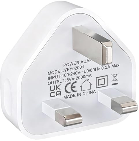 5V 2A Power Adapter 5V2A USB Plug UK 5 Volt 2 Amp iPhone Charger Plug with USB Ports UK 3 Pin Plug 10W Charger Head Compatible iPhone 17 16 15 14 12 11 XR XS Samsung GalaxyS26 Motorola Charging Block