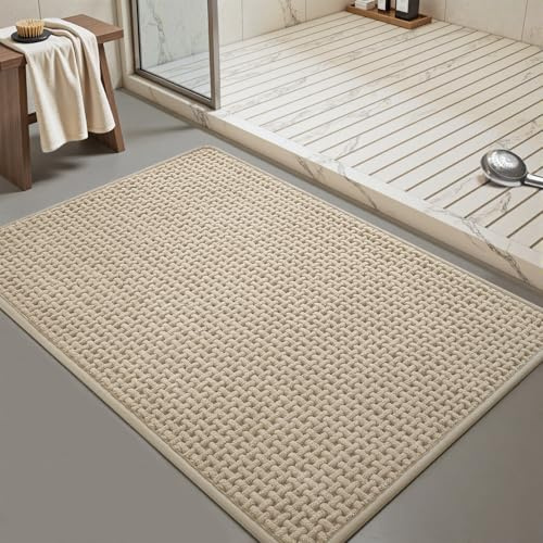 SIXHOME Tapis de Bain 40 * 60cm Tapis Salle de Bain Antidérapant en Chenille Lavable en Machine Super Absorbant Beige
