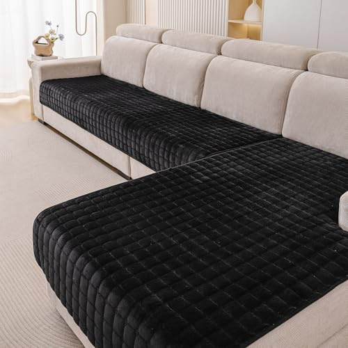 Furnestorica 2 Stück Weicher Flanell-Sofabezug, Premium Rutschfester Sofa Überzug 1 2 3 4-Sitzer-Couch Überzug für Sektionssofas, Waschbarer L-förmiger Möbelbezug (Schwarz, 90x160cm und 90x210cm)