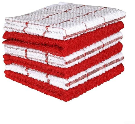 Paños de cocina de algodón de seis piezas con tejido de rizo, diseñados para la limpieza y secado absorbentes de platos y superficies de cocina (cajas rojas)