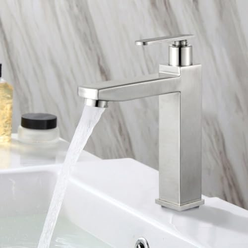 Rubinetto per lavabo con perdite ad alta pressione, finitura spazzolata in acciaio inossidabile 304, aeratore a risparmio idrico per un flusso morbido, per una facile installazione Connessione