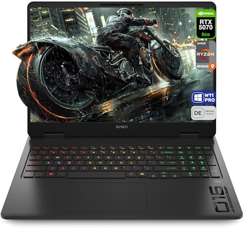 HP Omen 16 Gaming Laptop, AMD Ryzen 9 8940HX, 32 GB DDR5 RAM, 2 TB PCIe SSD, 16 FHD (1920x1200) IPS 144Hz Display, Nvidia Geforce RTX 5070, Deutsches Tastatur, Windows 11 Pro, Shadow Black