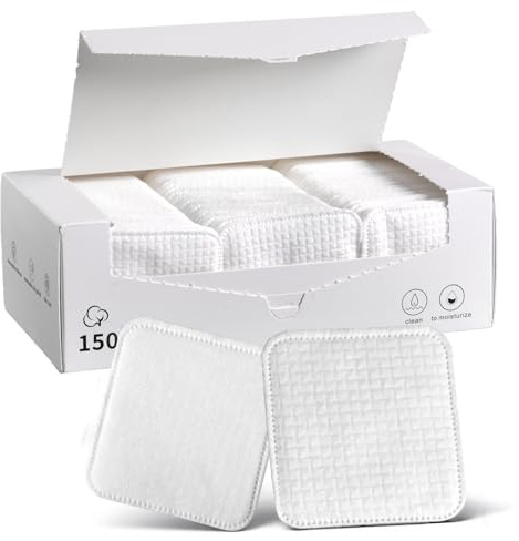 150PCS Thickened Non-Woven Square Cosmetic Pads - Lint-Free,Ultra Soft Facial Cotton Pads for Toner, Highly Absorbent Cotton Rounds for Sensitive Skin