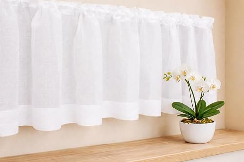 Gardinen Vorhangen Weiß Voile 150x30 cm (BxH) Scheibengardine Enebro Bistrogardine Kurzstore Mit Stangentunnel Küche Leicht Transparent Fertiggardine Elegant Zeitlos Dekorativ