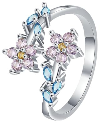 Luckimoli Dainty Flower Rings Adjustable Rings for Women Open Stacking Finger Ring, Friendship Promise Valentine Birthday