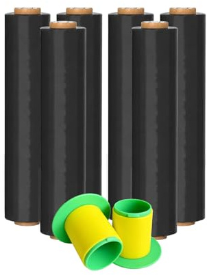 FRENAL Lot de 6 Films Étirables Noirs 50 cm x 300 m, 20 Microns, 3,16 kg – Film Palette Opaque et Résistant pour Emballage, Protection Colis et Stockage