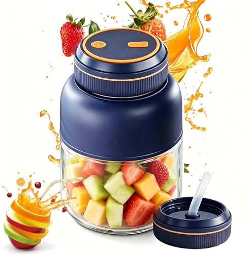 Portable Wireless Juicer Cup – 28/45Oz USB Rechargeable Juicer Bottle with Dual Lids, Personal Blender Bottle for Fruits, Vegetables, Smoothies & Travel (Blue, 800, Millilitres)