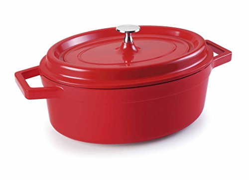 LACOR 25931 - Cacerola Oval Aluminio Fundido 31x25 cms - Rojo - Profesional | En aluminio ligero, para guisos y cocciones uniformes; ideal para cocina profesional y uso diario en casa, cómodo y funcional