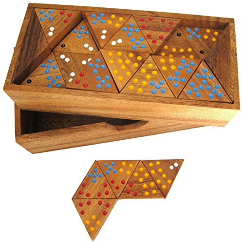 LOGOPLAY Tridomino - Dreieck-Domino - Legespiel - Gesellschaftsspiel aus Holz mit farbigen Punkten