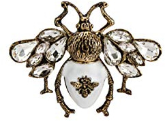 Knighthood Broche en forme d'abeille blanche et or mat avec pierre de champagne, multicolore, chouette, accessoire pour homme et femme