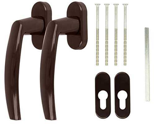Alu Terrassentürgriff Paar mit Rosetten, Farbe:Braun RAL 8019
