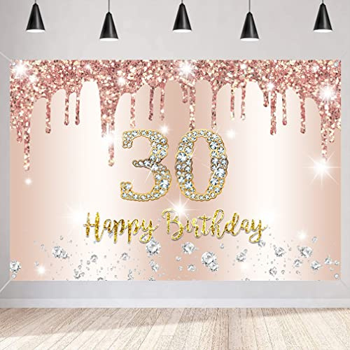 30. Geburtstag Deko für Frauen, Roségold Glitzerflecken Stoff Schild Plakat Dekoration, 30. Geburtstag Hintergrund Banner Frauen, 30 Geburtstagsfeier Deko
