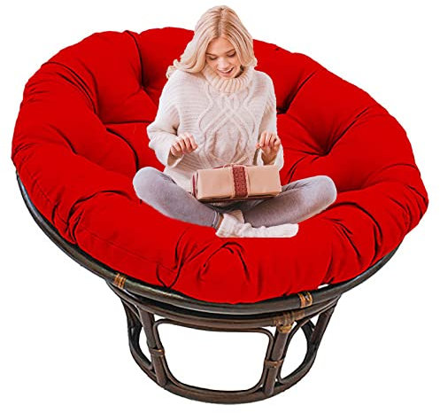SRHWBF Papasan Sitzkissen Papasan Stuhlkissen Papasansessel Kissen mit Krawatten für Garten Camping extra großes bequemes Sitzkissen (NUR Kissen) (Red Ø90cm/35.4 in)