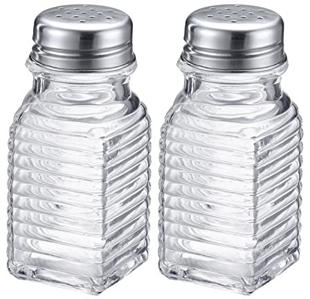 Westmark Universalstreuer, 2tlg., Universelle Lochung im Deckel, Fassungsvermögen: je 75 ml, Rostfreier Edelstahl/Glas, Porto, Transparent/Silber, 63172270