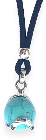ASTER ALHELÍ - Colgante Mujer Péndulo Piedras Energéticas Naturales Hombre Mujer - Zamak bañado en Plata - Collar Mujer Esfera Amuleto de Protección - Regalo Original (Turquesa)