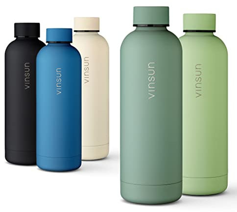 Vinsun Water Bottle Stainless Steel 500ml Green - Insulated Drinking Bottle - Leak Proof, BPA Free - Thermo Bottle for School, University, Bike, Office, Gym, Hiking