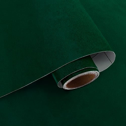 VaryPaper Self Adhesive Dark Green Velvet Fabric Wallpaper 40cmx200cm Velvet Flocking Liner for Jewelry Boxes Dresser Sticky Back Plastic Felt Velvet Contact Paper for Cabinets Drawer Liner