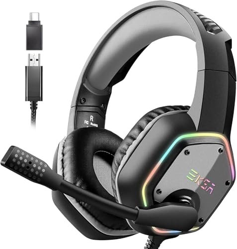 EKSA Casque Gaming, Casque Gamer USB avec Micro Antibruit, Casque ps4 USB Type-C avec Son Surround 7.1 et Lumière RVB, Casque Audio pour PC/PS4/PS5/Laptop