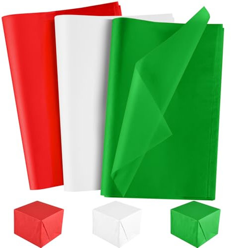 NEBURORA 72 Blatt Weihnachts Seidenpapier Sortiment 50 x 35 cm Rot Grün Weiß Geschenkpapier Großpackung für Weihnachtsgeschenke, Bastelarbeiten, Taschen und Partydekorationen