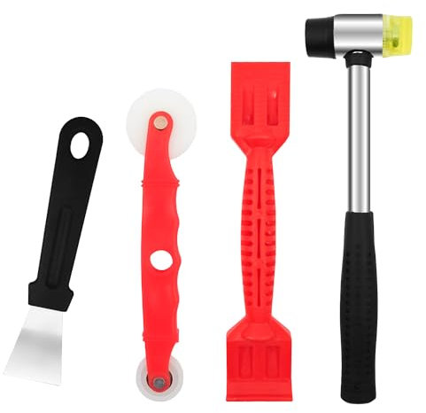 Window Glass Tool Kit, Including Leather Strip Press Wheel + Rubber Strip Shovel + Black Curved Shovel + Double-Head Rubber Hammer, Multi-Functional Hand Tools, Window Installation Tools