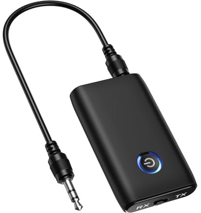 Criacr Bluetooth Transmitter Receiver, 2 in 1 Bluetooth Audio Receiver with Noise Reduction, Plug and Play, Low Latency, 3.5mm Rechargable Aux Bluetooth Adapter for TV PC Headphones Speakers Stereo