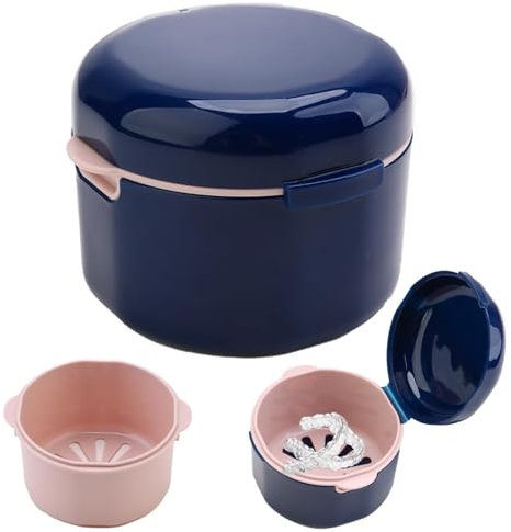 Boîte de Rangement pour Appareil Dentaire avec Panier - Porte, Dentier Portable et Élégant en Silicone, Boîte Orthodontique pour Appareil Dentaire, Boîte de Rangement pour Protège Dents (bleu)