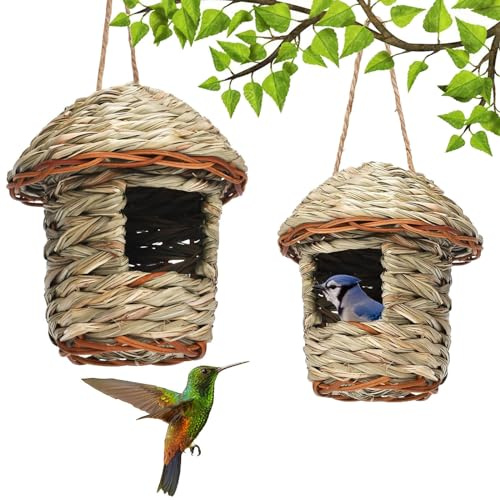 2 Pezzi Casa Degli Uccelli di Paglia, Nido Uccello Erba Casetta, Casetta Per Uccelli, Casetta Uccelli Giardino Nido, Nido per Uccelli da Appendere, Casette Uccellini per Esterno per Uccelli Piccoli