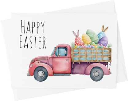 Anonymous Gifting Multipack mit 5 x A6-Osterkarten im Vintage-Rd-Truck-Design. Fröhliche Ostern