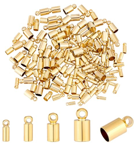 PH PandaHall 14K Gold Cord Ends Caps 160Stück Thread Ends Caps Legierung Rohr Crimp Perlen Endkappen Seil Enden Tipps Kalotte Endkappen Craft für Schmuckherstellung 6/7/8/9mm