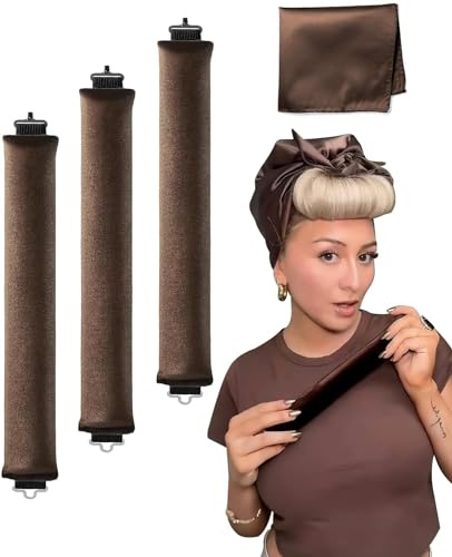 3PCS Heatless Hair Curler for Long Medium Hair Overnight Heatless Rollers Rod for Big Waves Set Jumbo Rods Hair Rollers Blowout for Sleepin (Brown)