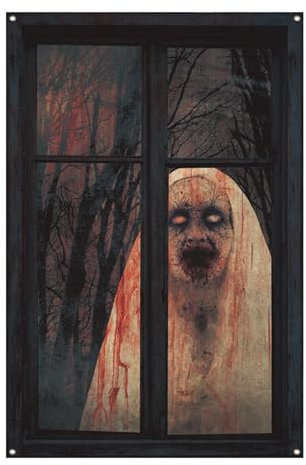 AWAVM Halloween Window Curtains - Halloween Scary Ghost Curtain for Window Door Cover, Party Decors, Outdoor Window Covers Halloween Decoration