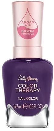 Sally Hansen Colour Therapy Nail Polish, 400 Confident Queen, Strengthen and Nourish Nails, Infused with Biotin and Argan Oil, 3-in-1 Formula, High-Shine Finish, Salon Quality Results, 14.7ml