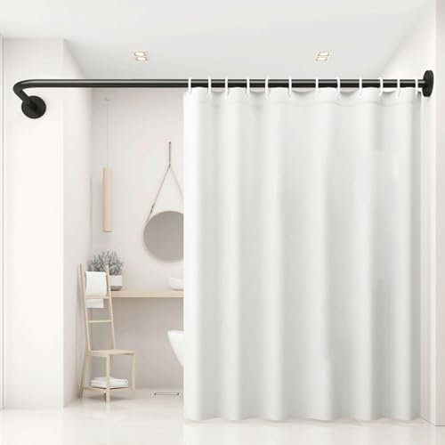 Verstellbare Duschvorhangstange L Form, Duschvorhangwinkelstangen Ohne Bohren, Ohne Deckenhalterung, Teleskopstange Vorhang, Für Badezimmer, Bekleidungsgeschäft(Size:A 70-95m x 70-95cm,Color:Schwarz)
