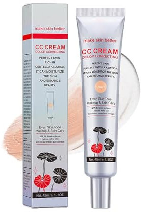 Color Correcting CC Cream with Centella Asiatica Full-Coverage Foundation with SPF 25, Even Skin Tone Makeup and Skin Care, Long Lasting Concealer, Light 45ml