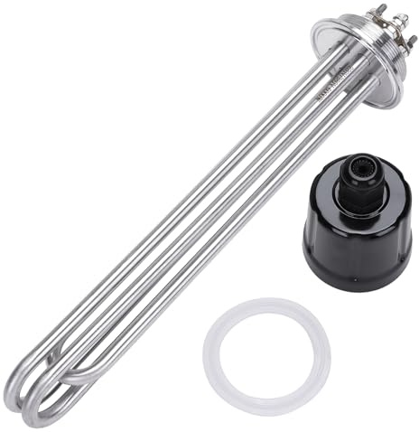 DERNORD Heizelement Tri-Clamp 6000W 220V DN50 2 Zoll Heizstab Tube Flansch aus Edelstahl mit Schwarzer Kunststoffabdeckung und Silikonring