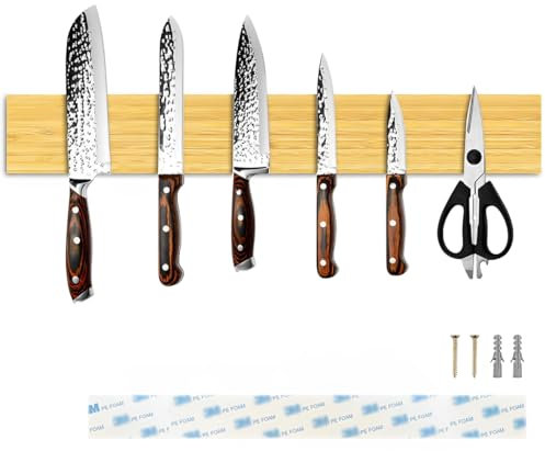 Xpieoyrm 40cm Soporte magnético de bambú para cuchillos de pared, Pared Soporte Magnetico, Bloque magnético de madera para utensilios de cocina, para cuchillos cocina,espátulas,tijeras