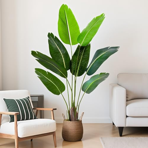 ilitphke Artificial Tree Bird of Paradise Artificial Plant, 4 Ft Faux Tropical Plant Palm Tree with Leaves Trunks Faux Banana Leaf Tree for Home Decor Living Room Indoor Outdoor Office