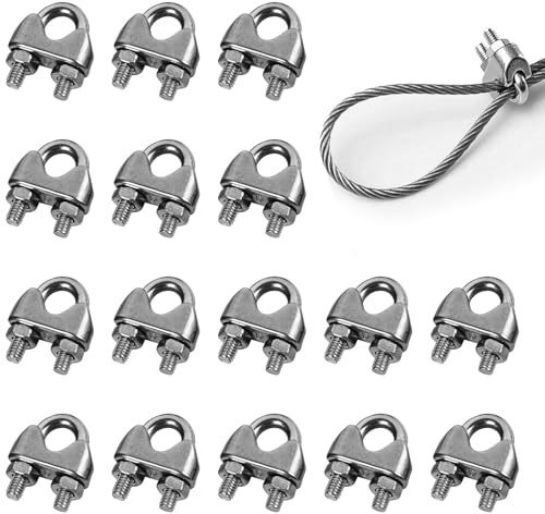 16 Stück drahtseilklemme 6mm,edelstahl drahtseil,U bolzen seilklemme stahlseil,drahtseil clip,seil bügelseilklemme,seilklemmen,drahtseilklemmen,tauwerkklemme für wäscheleine markise stahldraht fixiert