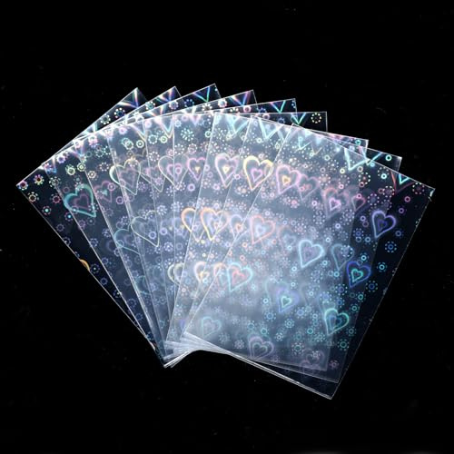 100 Stück Laser Fotokartenhüllen 65x90mm durchsichtige Kartenschutzfolie Wasserdicht Karten Hüllen Film Fotokartenhülle Photocard Sleeves für Sammelkarten (Herz)