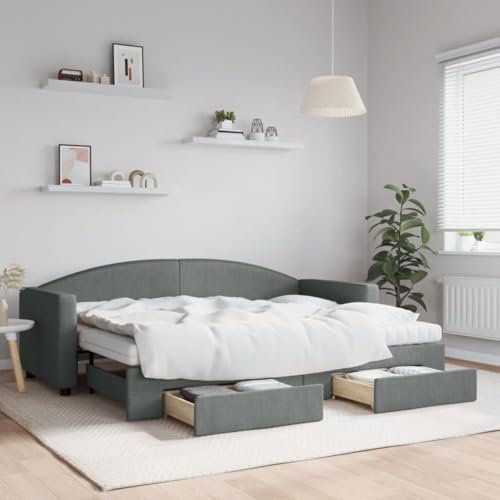 Xichuzi Tagesbett Ausziehbar mit Schubladen Dunkelgrau 80x200 cm Stoff, Schlafsofa, Daybed, Bettsofa, Sofa Bed, Sofabett, Schlafcouch, Jugendbett, Bettgestell, Bettcouch - 3197238