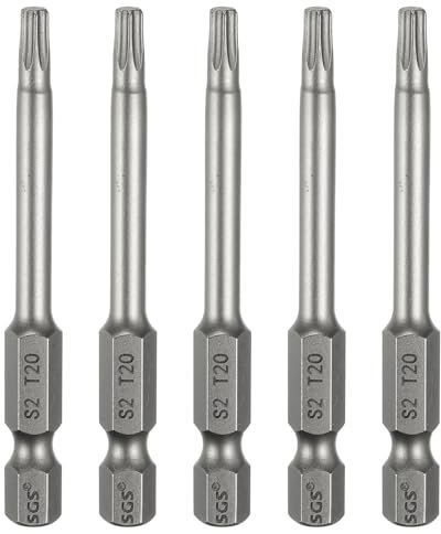 sourcing map 5pcs T20 Torx testa cacciavite bit 1/4 Hex Shank 2.6 (65mm) lungo magnetico senza foro punta a prova di manomissione 6 punti stella cacciavite trapano bit S2 acciaio industriale potenza