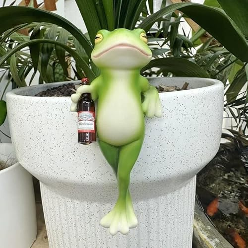 Homtrator Frog Flower Pot Hanger Ornament, Contemporary Resin Small Frog Planter, Miniature Frogs Figurines Plant Decorations for Pots, Creative Climbing Frogs Figurine, For Garden Balcony Lawn Yard
