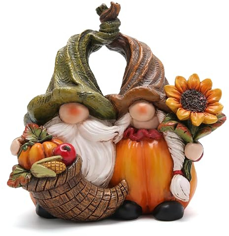Wood Homing Kürbis Herbst Deko Gartenfiguren –Süß Kunstharz Zwerg mit Sonnenblume Apfel Mais Lange Mütze für Haus Tisch Innen Außen Herbst Wichtel Gartendeko Figuren Kinder Freunde Geschenk Erntedank