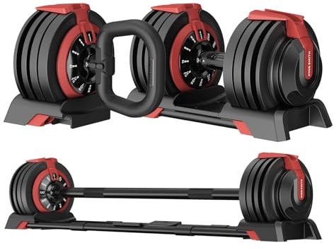 Set di Manubri Regolabili, 3 in 1 Peso Della Mano per Donne e Uomini a Casa, Attrezzature per l'allenamento Della Forza, Sollevamento Pesi, Manubri per Bodybuilding (Una Manubri e Altri Accessori)