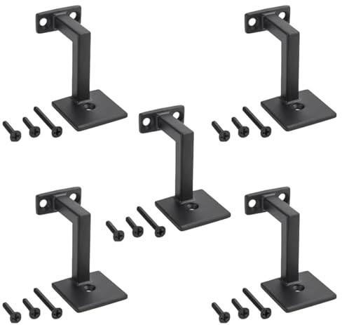 5 Stück Handlaufträger, Handlaufhalter für Holz Handlaufhalter Schwarz | Handlauf Wandhalter für Treppengeländer, Handlaufhalterung, Handlauf Halterung mit Montagematerial für Innenräume,Mattschwarz