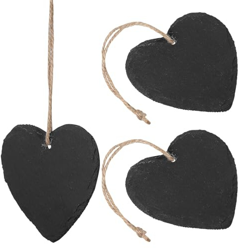 Levemolo 3 Etichette a Forma di Cuore in Ardesia con Corda di Iuta Cartelli per Piante da Giardino Resistenti e Riutilizzabili Etichette Appese Multiuso per Giardinaggio e Alimenti