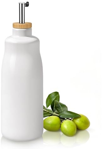 Ysreptorial 14.2 Oz Olive Oil Dispenser Bottle with Automatic Spout, Porcelain Olive Oil Cruet Container, Kitchen Opaque Dispenser Bottle for Vinegar Soy Sauce Coffee Syrup Liquids (White)